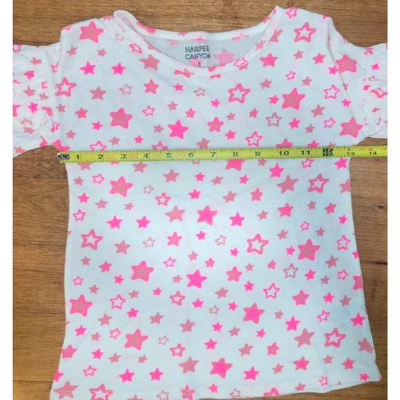Harper Canyon Kids' Girl's Size 6 Printed Ruffle Top In Ivory Egret Bright Stars - Picture 5 of 7